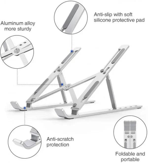 Adjustable Aluminum Foldable Laptop Stand – Portable Ergonomic Laptop Holder with Cooling Design
