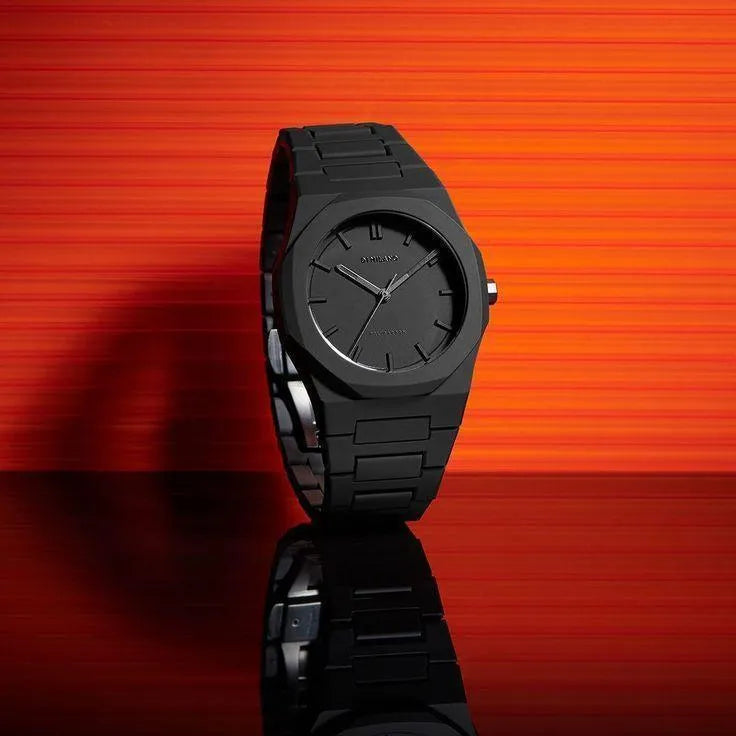 Premium Black Minimalist Arabic Dial Watch – Matte Steel Luxury Design
