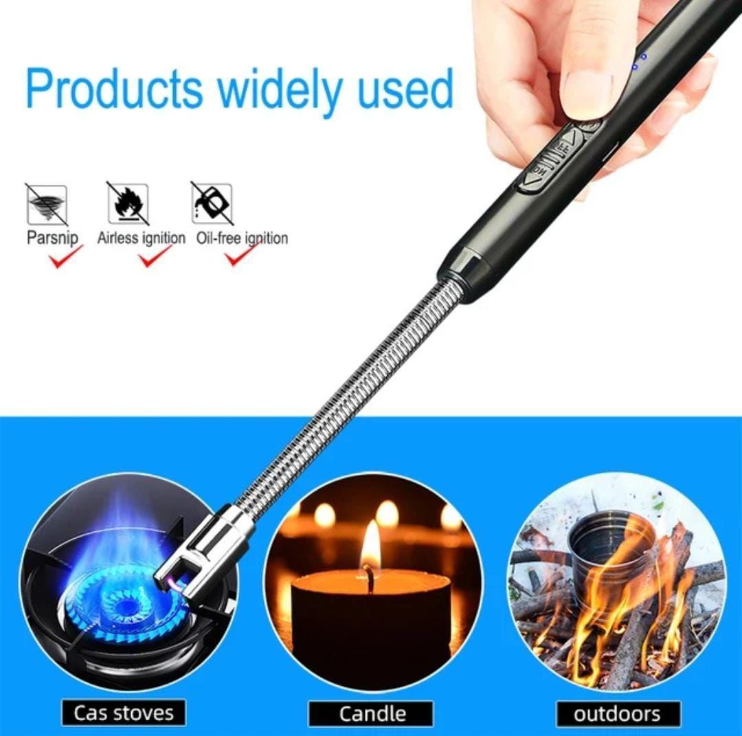 Electric USB Rechargeable Flexible Neck Arc Lighter – Windproof Flameless Candle & BBQ Igniter