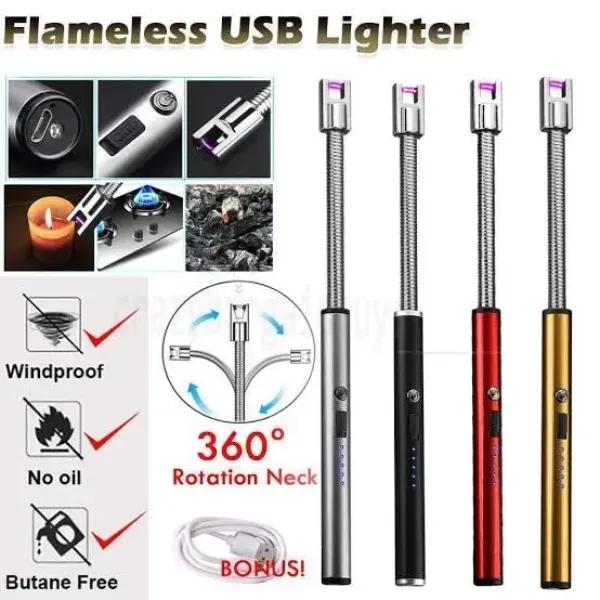 Electric USB Rechargeable Flexible Neck Arc Lighter – Windproof Flameless Candle & BBQ Igniter