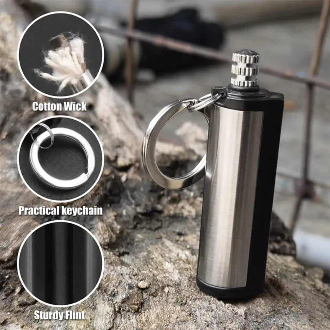 Portable Waterproof Fire Starter Keychain – Reusable Metal Match Stick for Camping & Survival