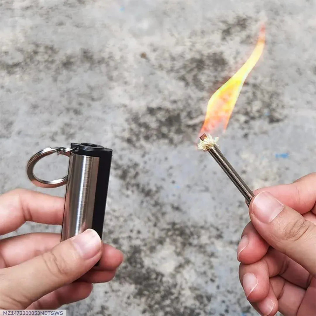 Portable Waterproof Fire Starter Keychain – Reusable Metal Match Stick for Camping & Survival